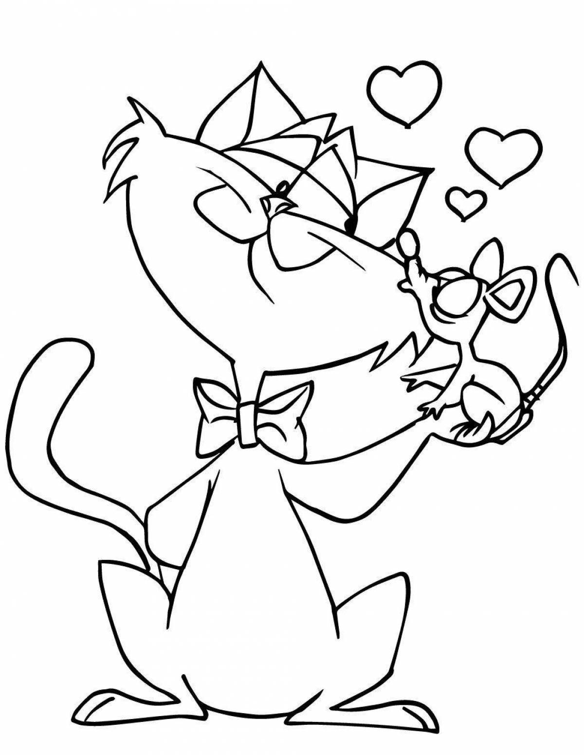 Attractive cat with a heart coloring book