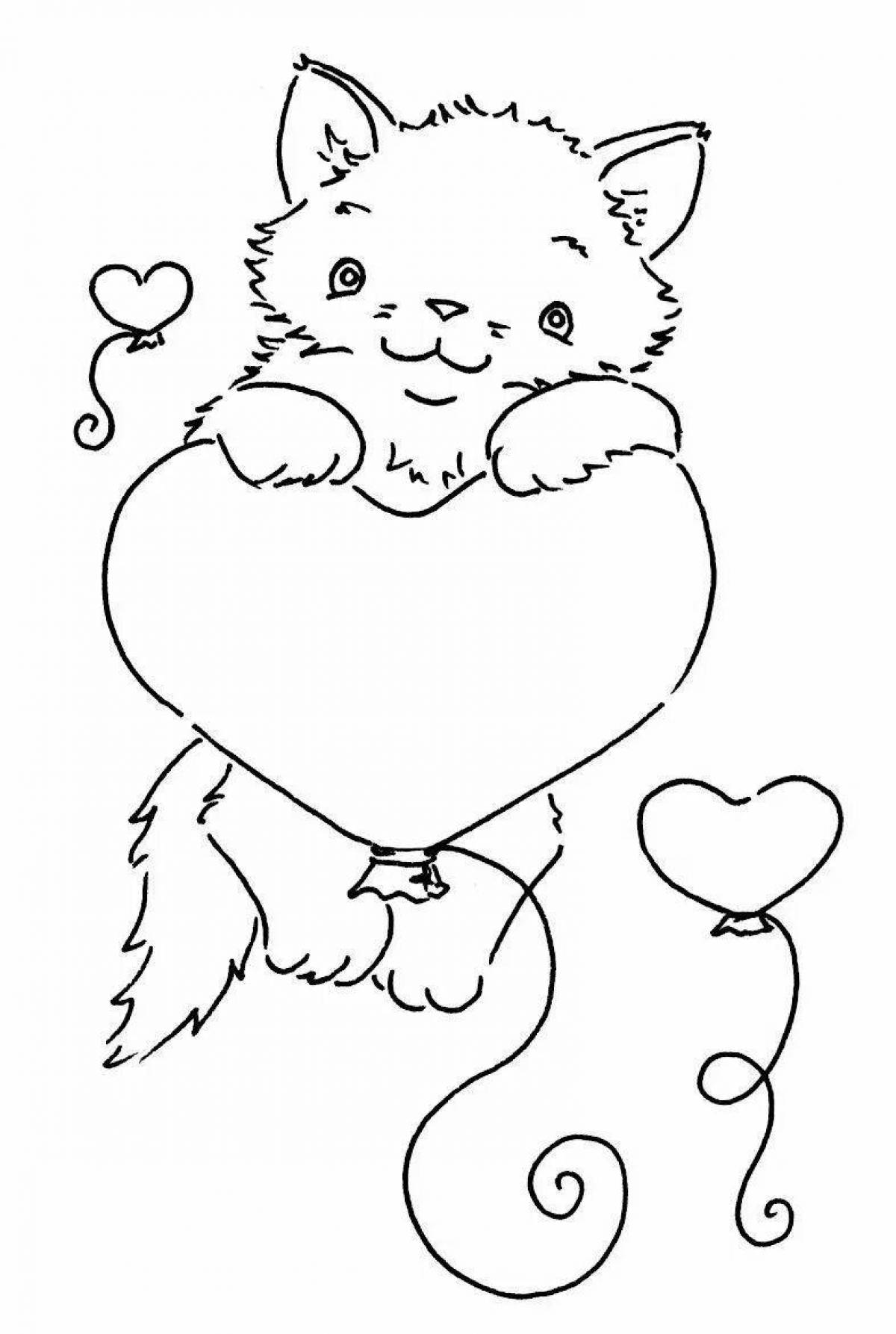 Очаровательная кошка с сердечком раскраска