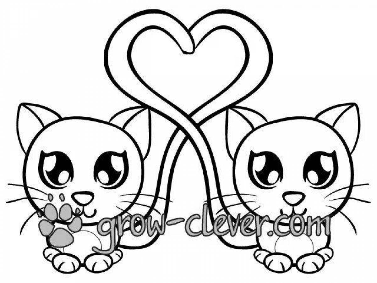 Coloring page magic cat with a heart