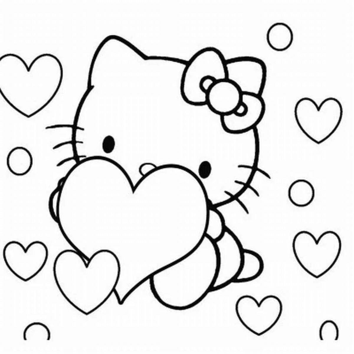 Coloring book calm cat with a heart