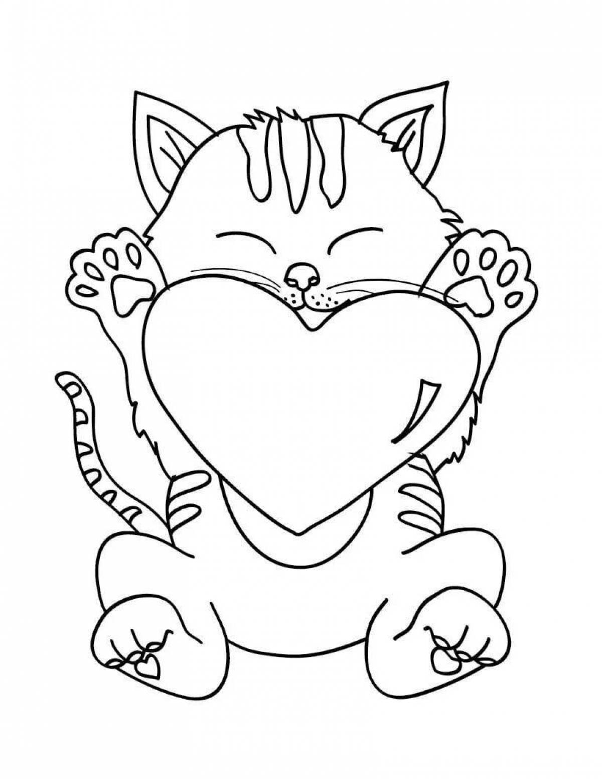 Раскраска благородный кот с сердечком