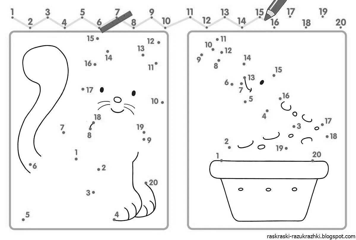 Coloring page of dots and numbers