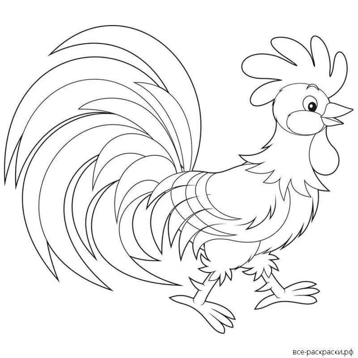 Colouring joyful rooster for kids