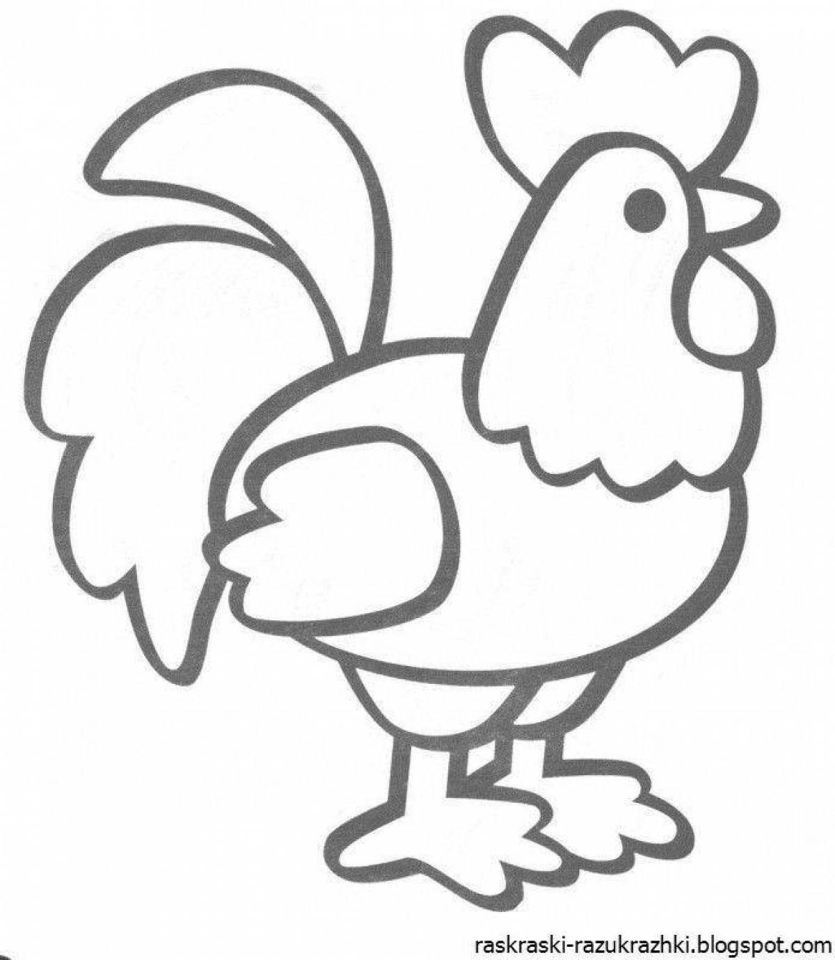 Animated rooster coloring page for kids