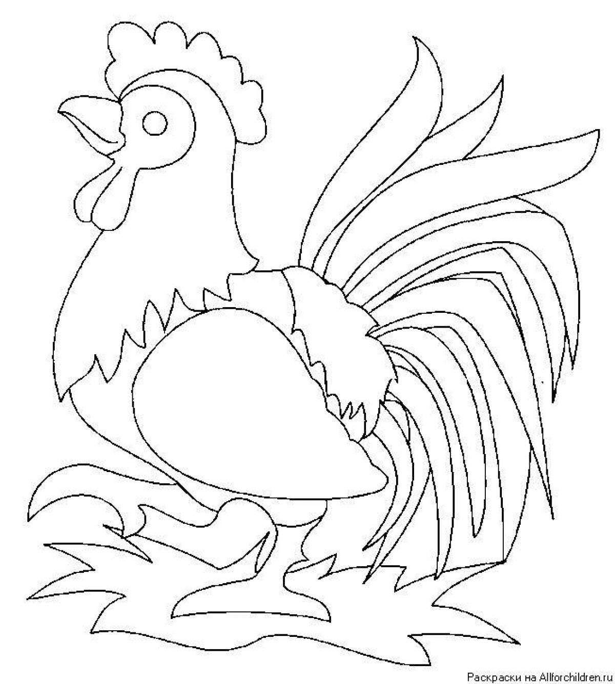 Humorous rooster coloring for kids