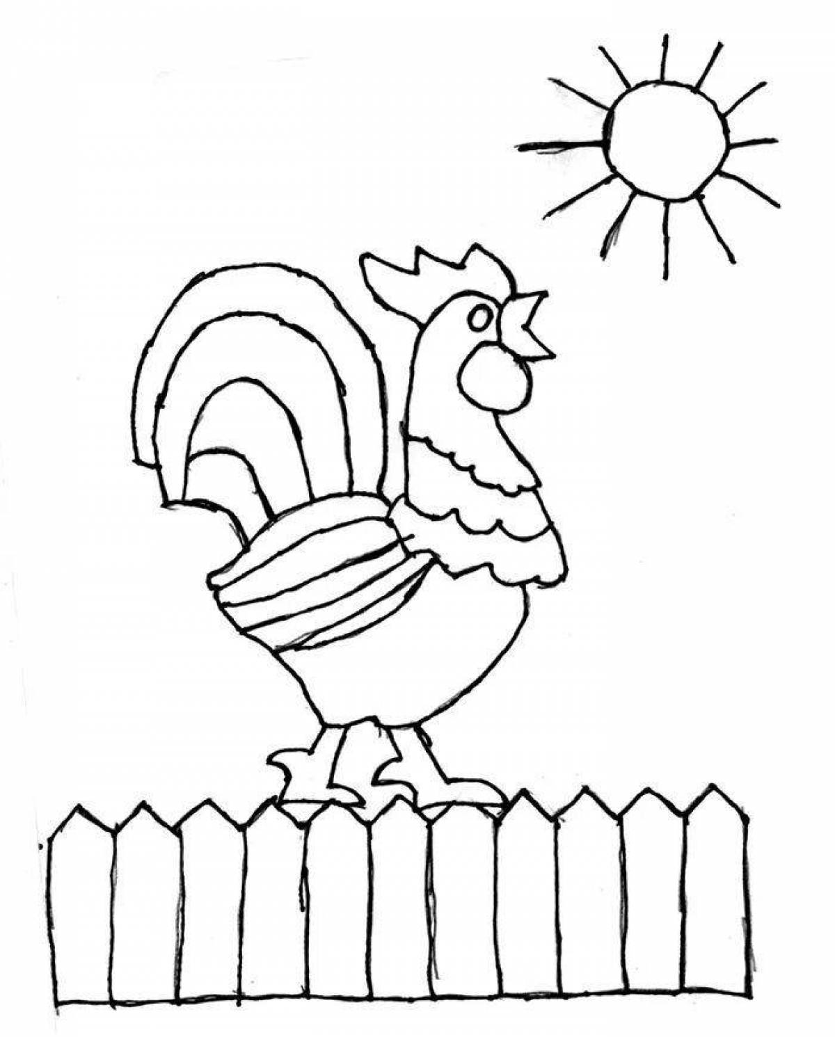 Coloring book funny rooster for kids