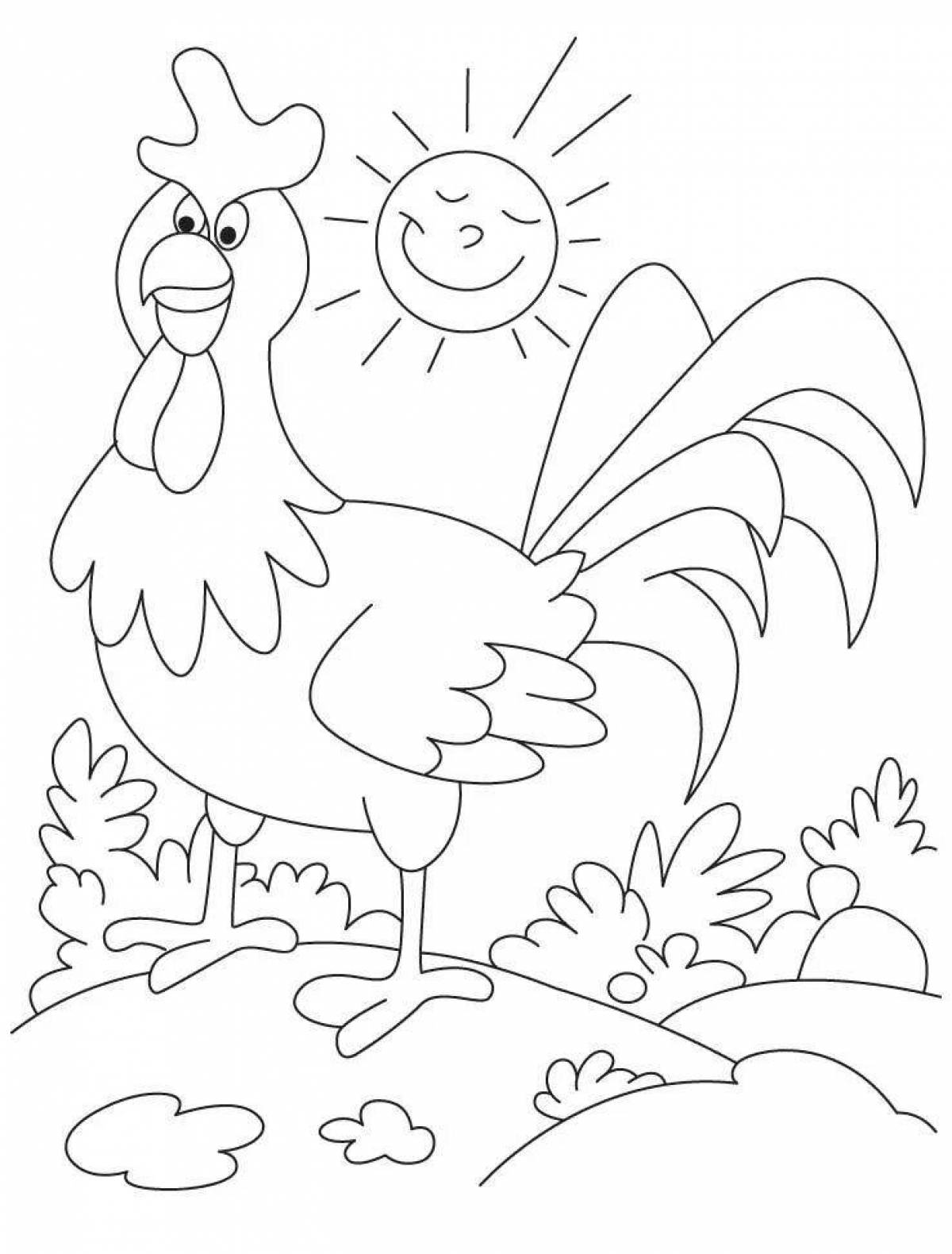Glittering rooster coloring page for kids