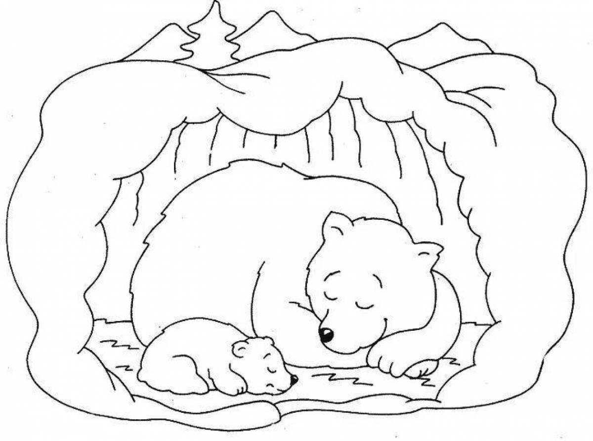 Медведь спит в берлоге раскраска