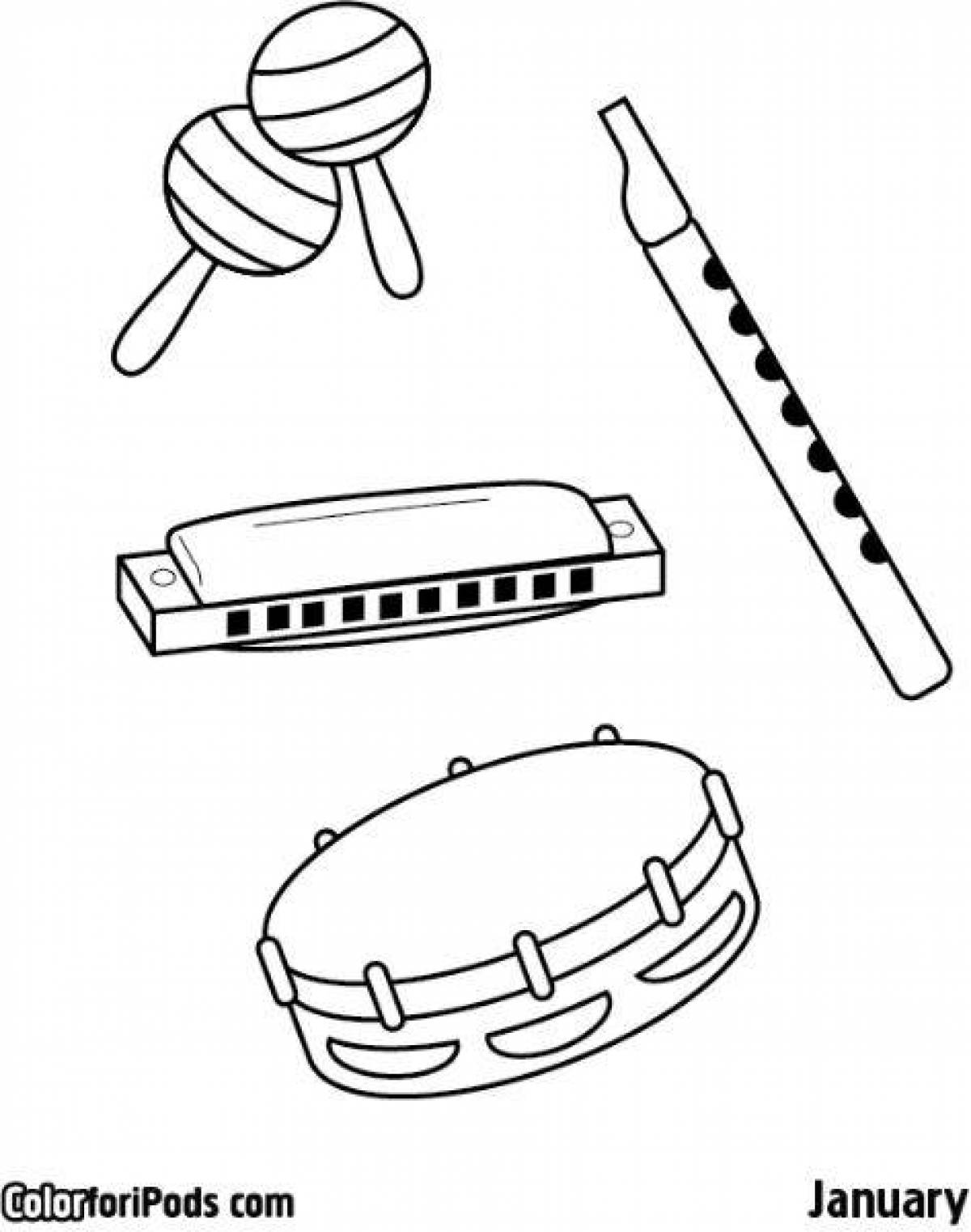 Coloring page cute russian folk musical instruments
