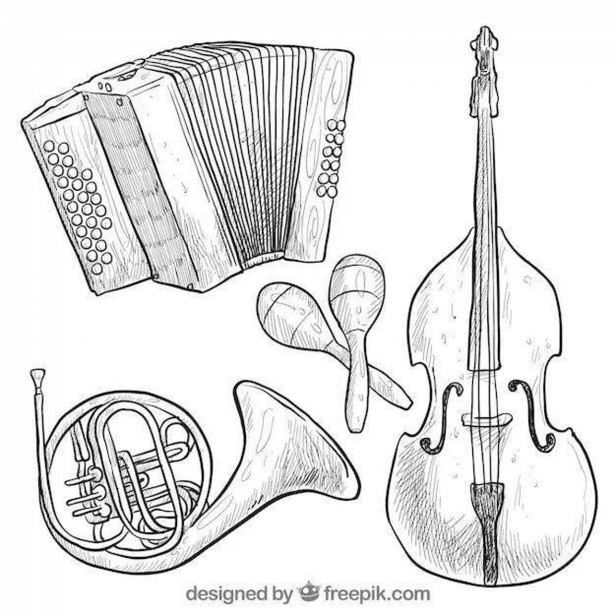Coloring page exotic russian folk musical instruments