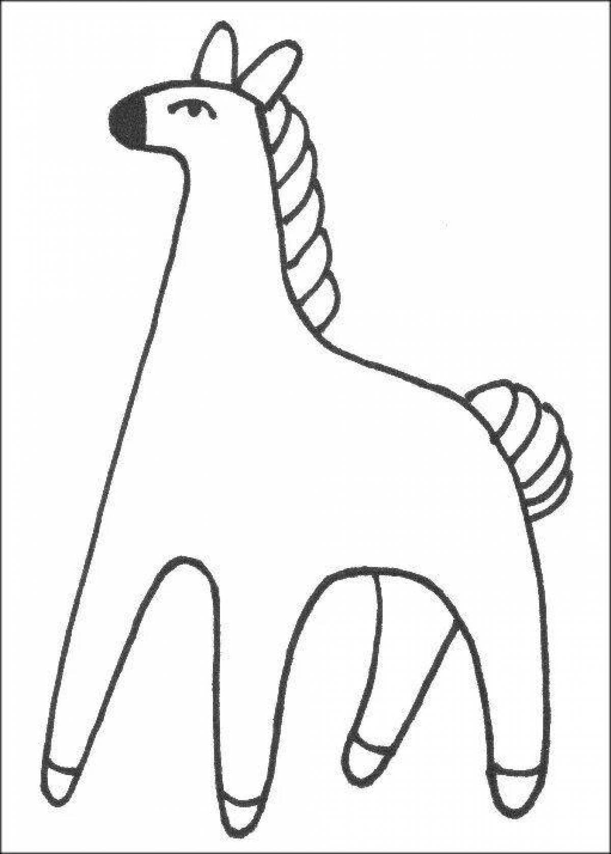 Яркая дымковская лошадь раскраска для детей