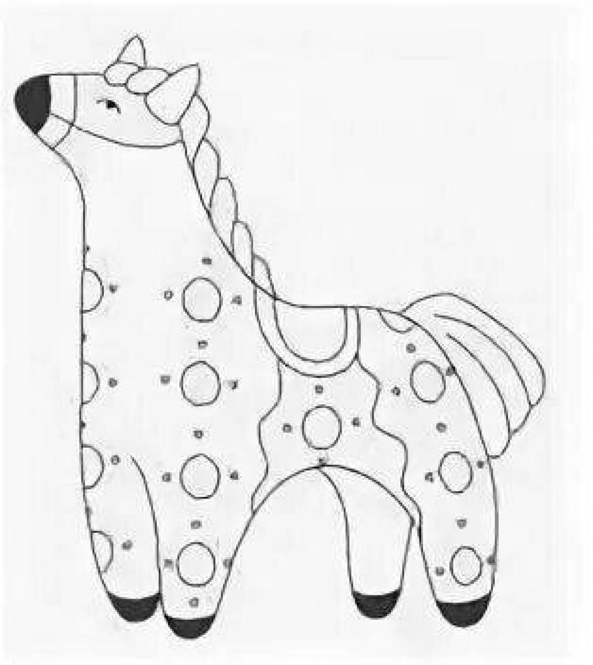 Coloring page joyful Dymkovo horse for children