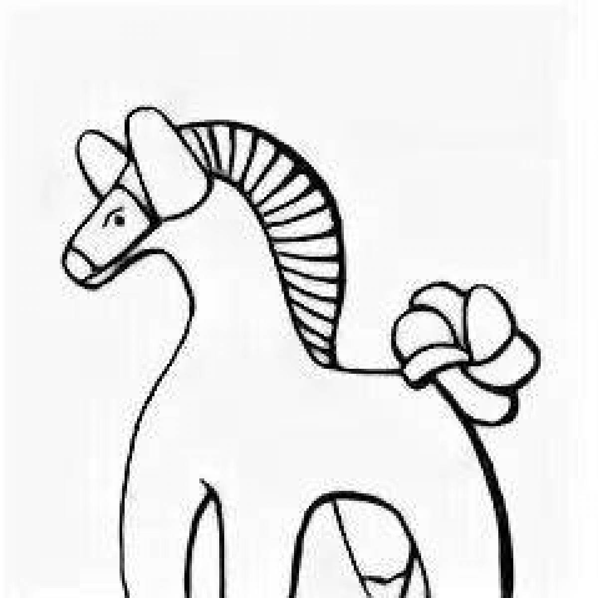 Раскраска игривая дымковская лошадка для детей