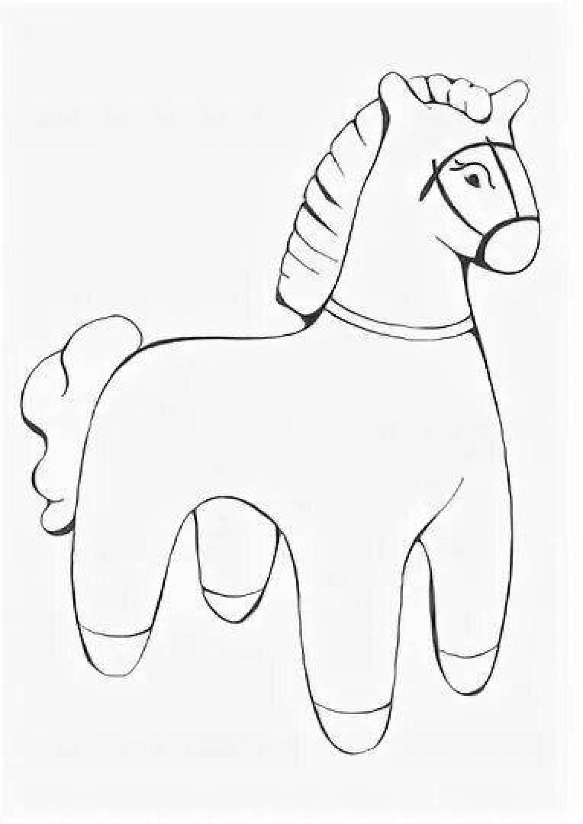 Раскраска милая дымковская лошадь для детей