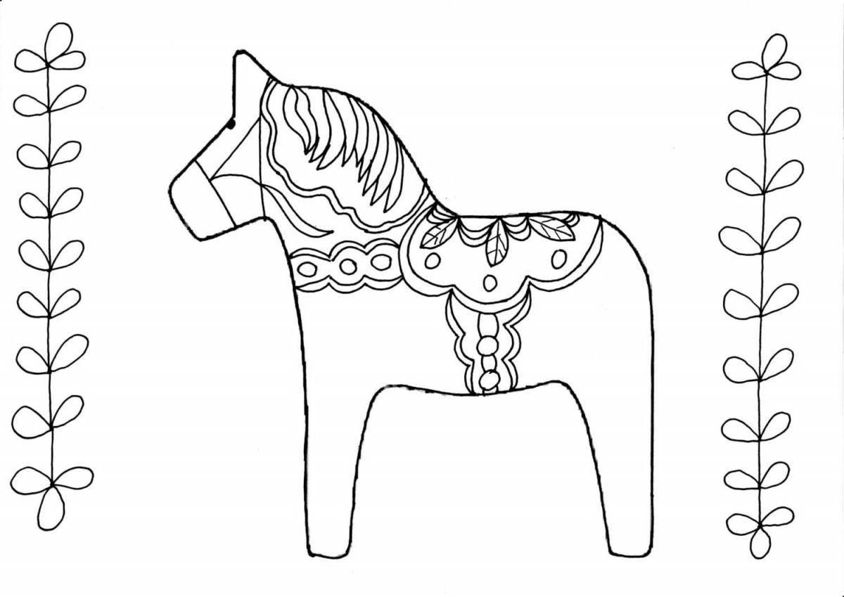 Редактируемая раскраска дымковская лошадь для детей