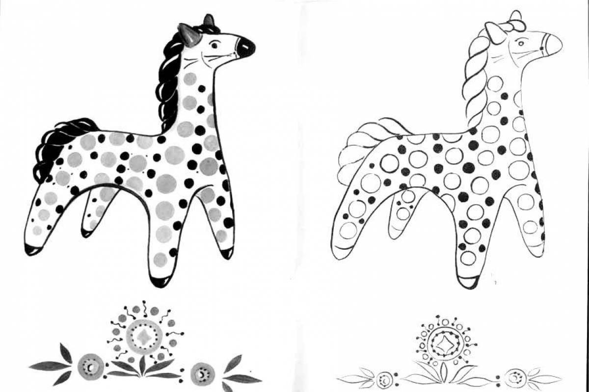 Unique Dymkovo horse coloring book for kids