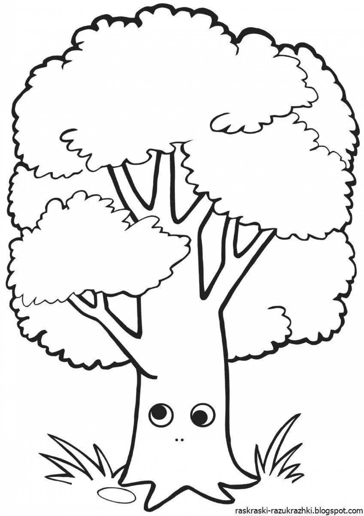 Coloring page of joyful tree for kids