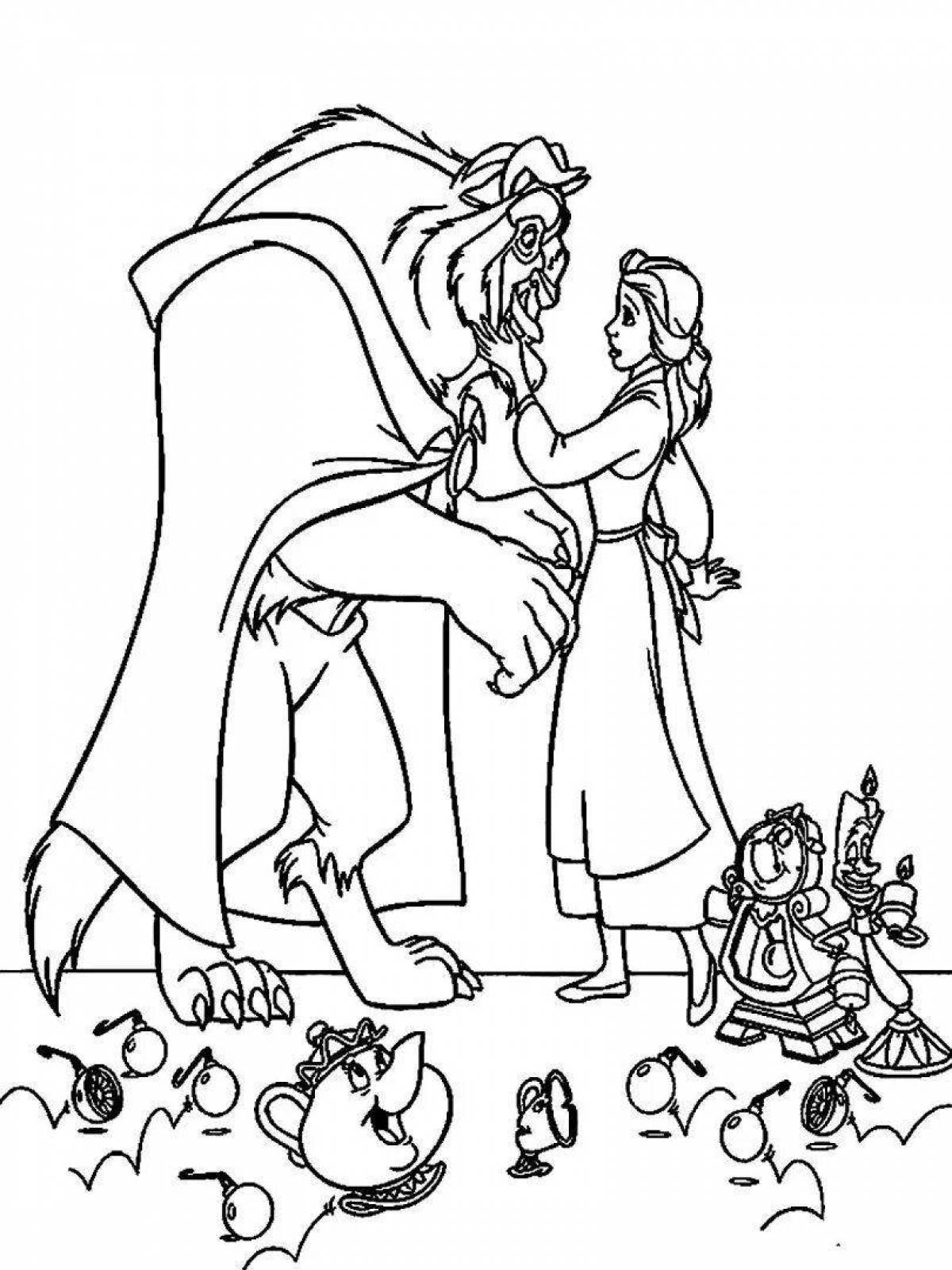 Magical beauty and the beast coloring pages for kids