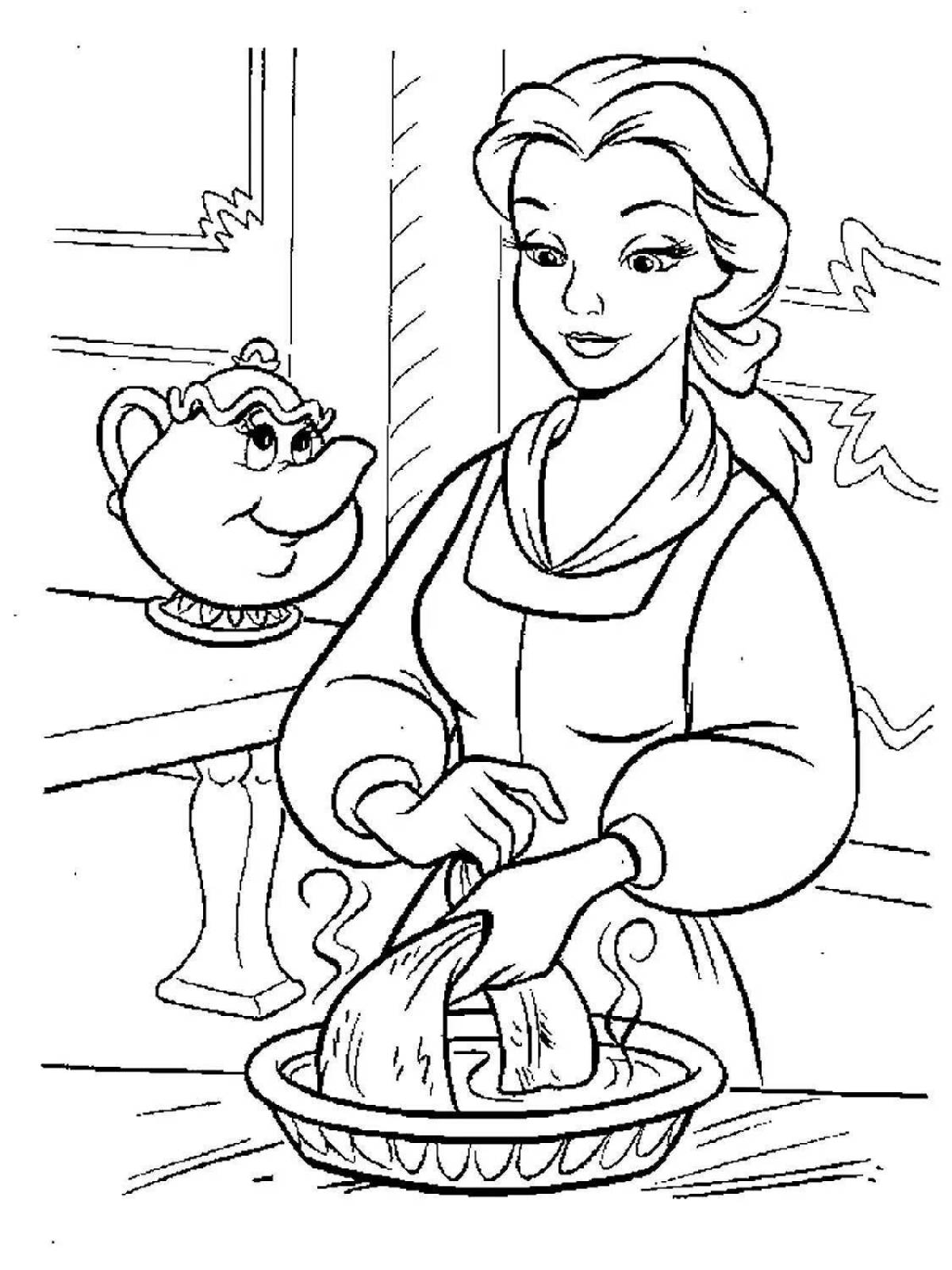 Shiny beauty and the beast coloring pages for kids