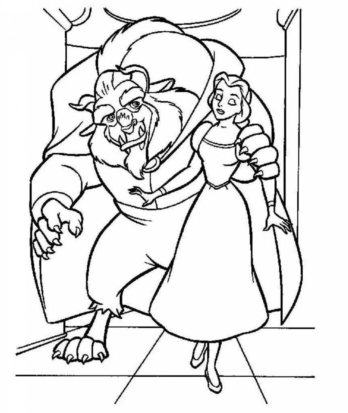 Colorful beauty and the beast coloring pages for kids