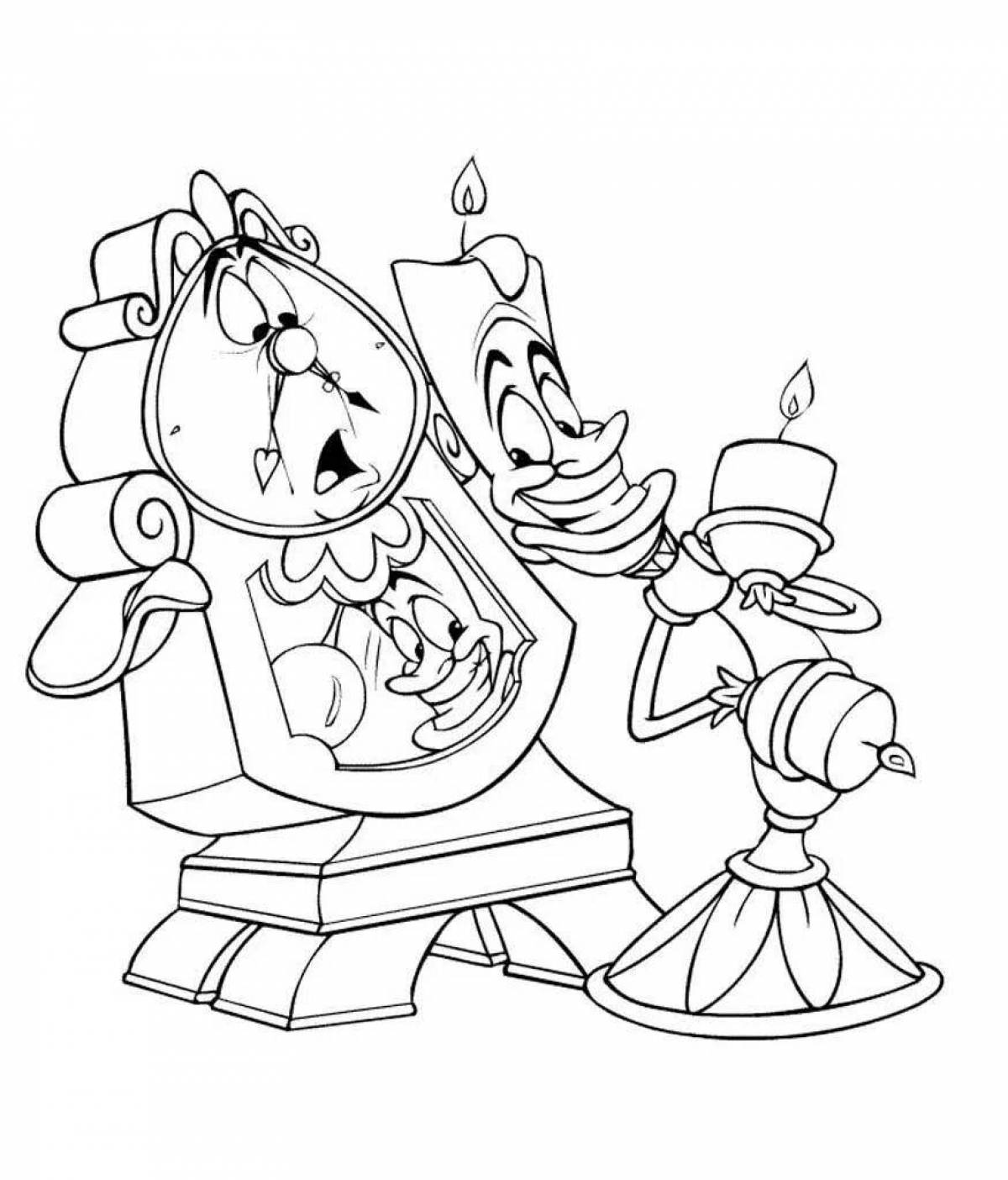 Joyful beauty and the beast coloring pages for kids