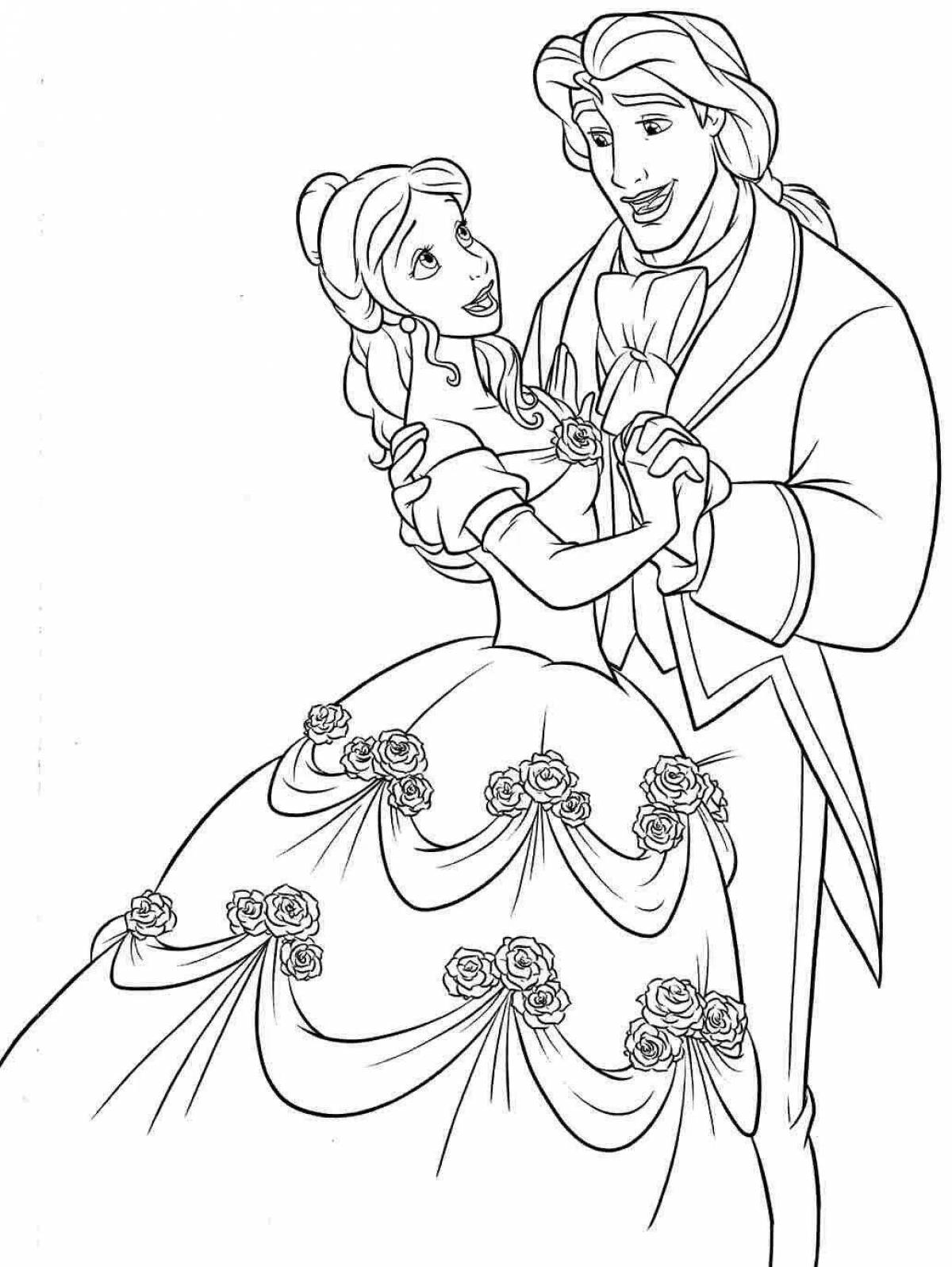 Playful beauty and the beast coloring pages for kids
