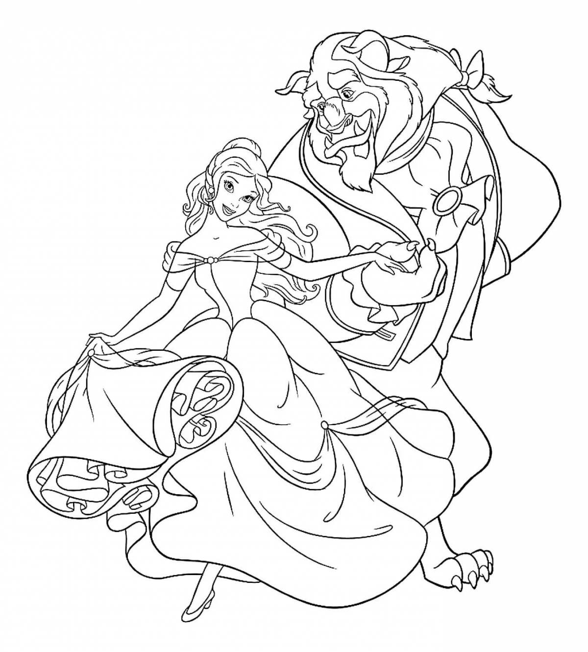 Mystical beauty and the beast coloring pages for kids