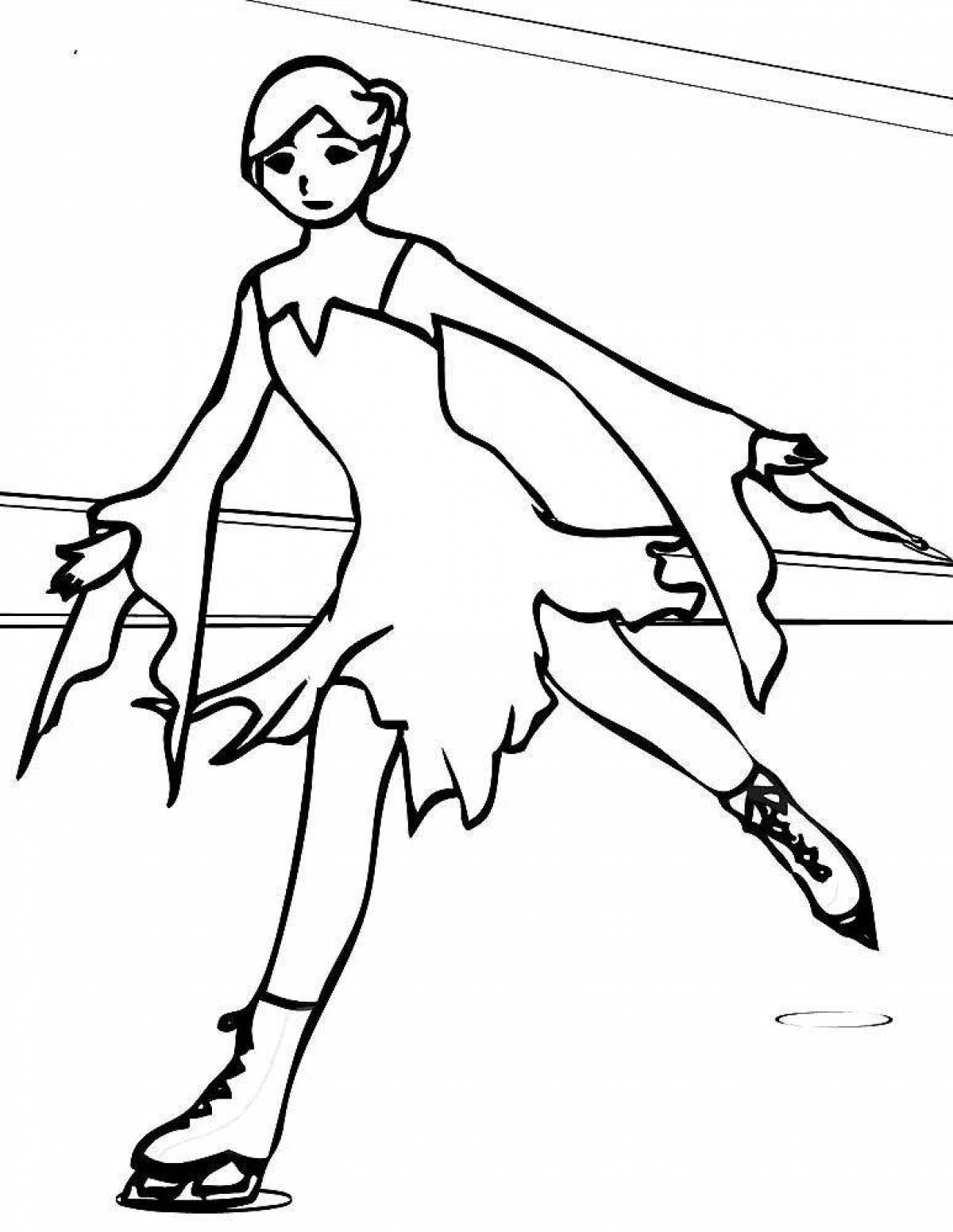 Animated figure skater coloring page for kids