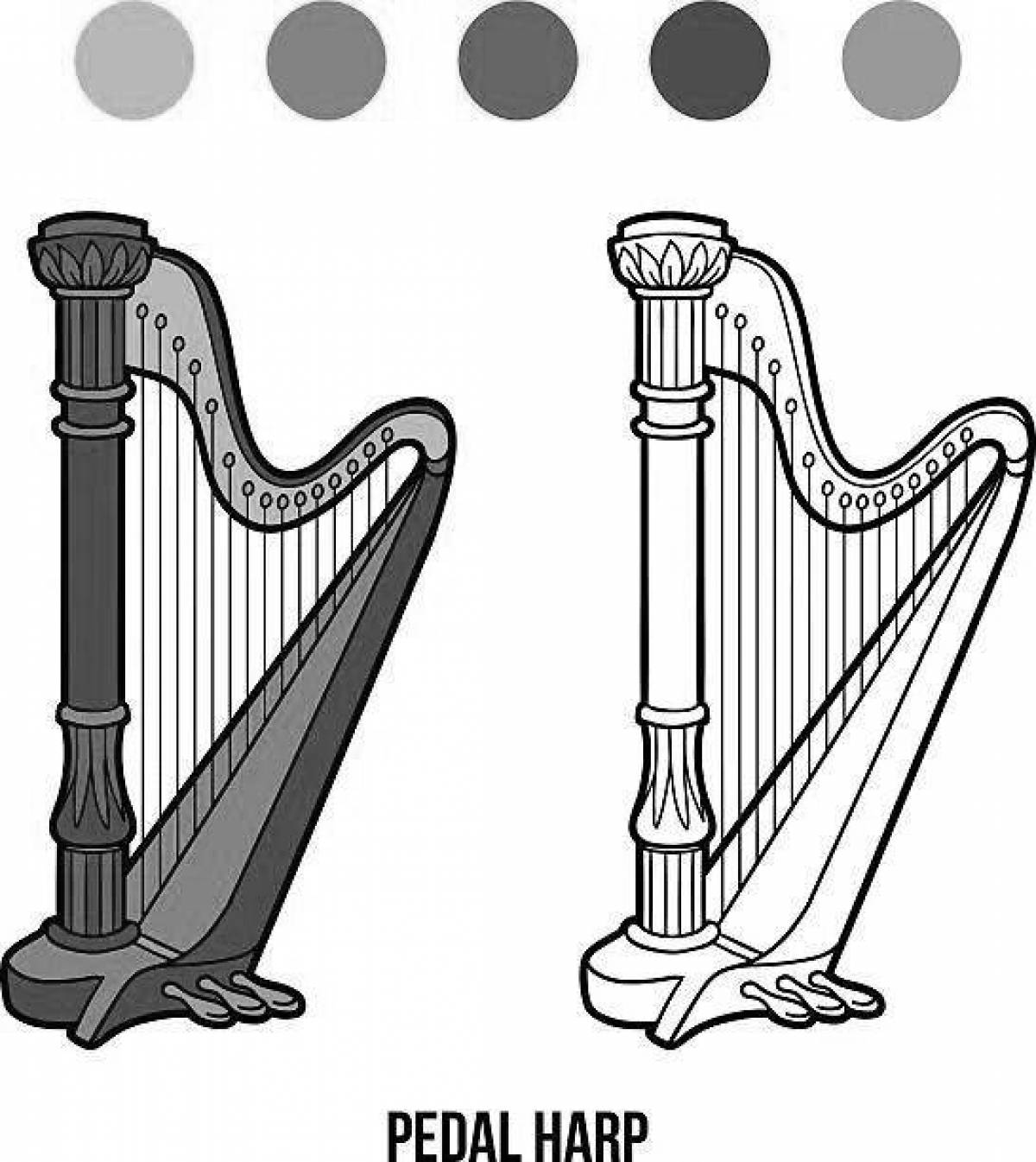 Colorful harp coloring page