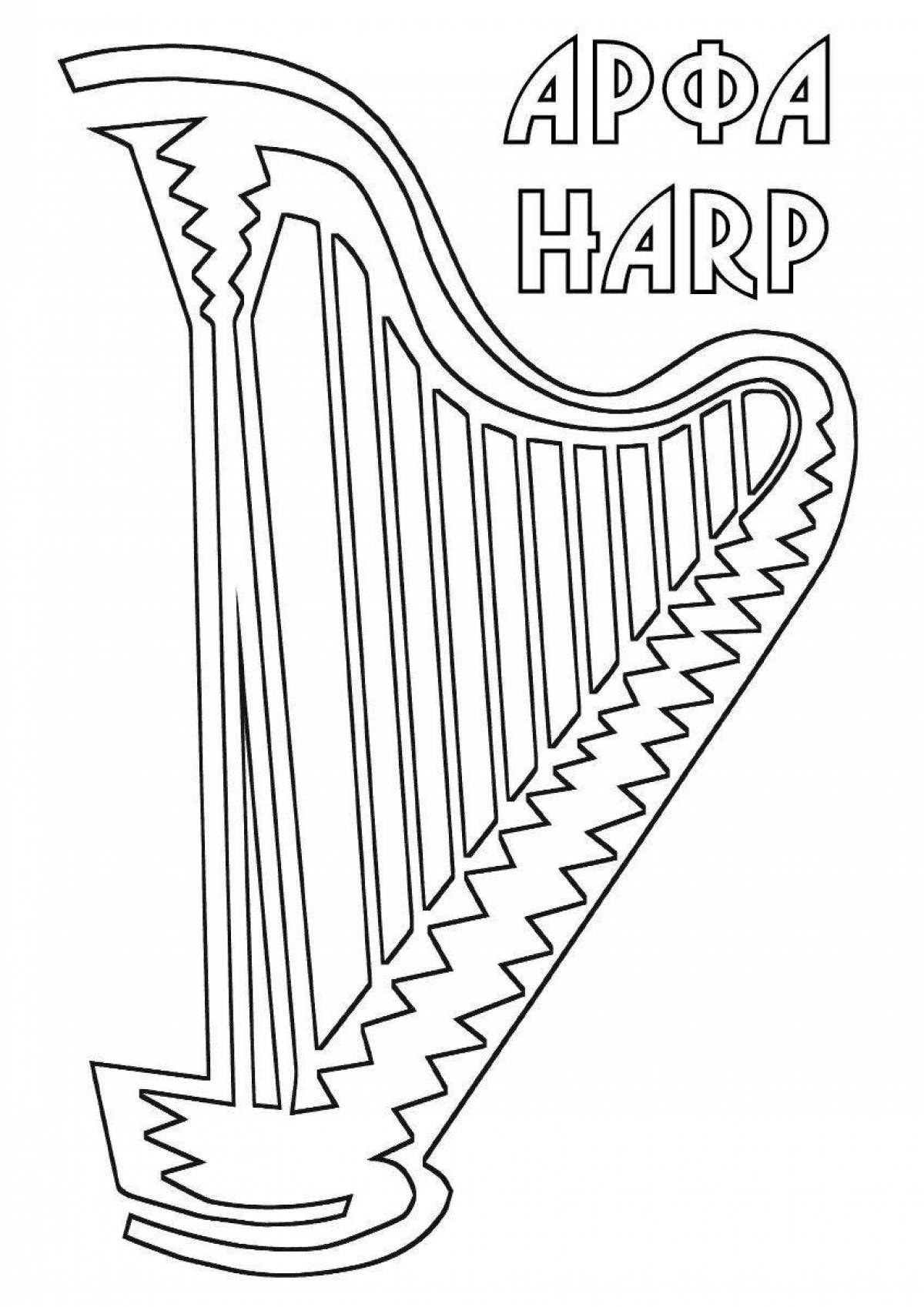 Charming harp coloring page