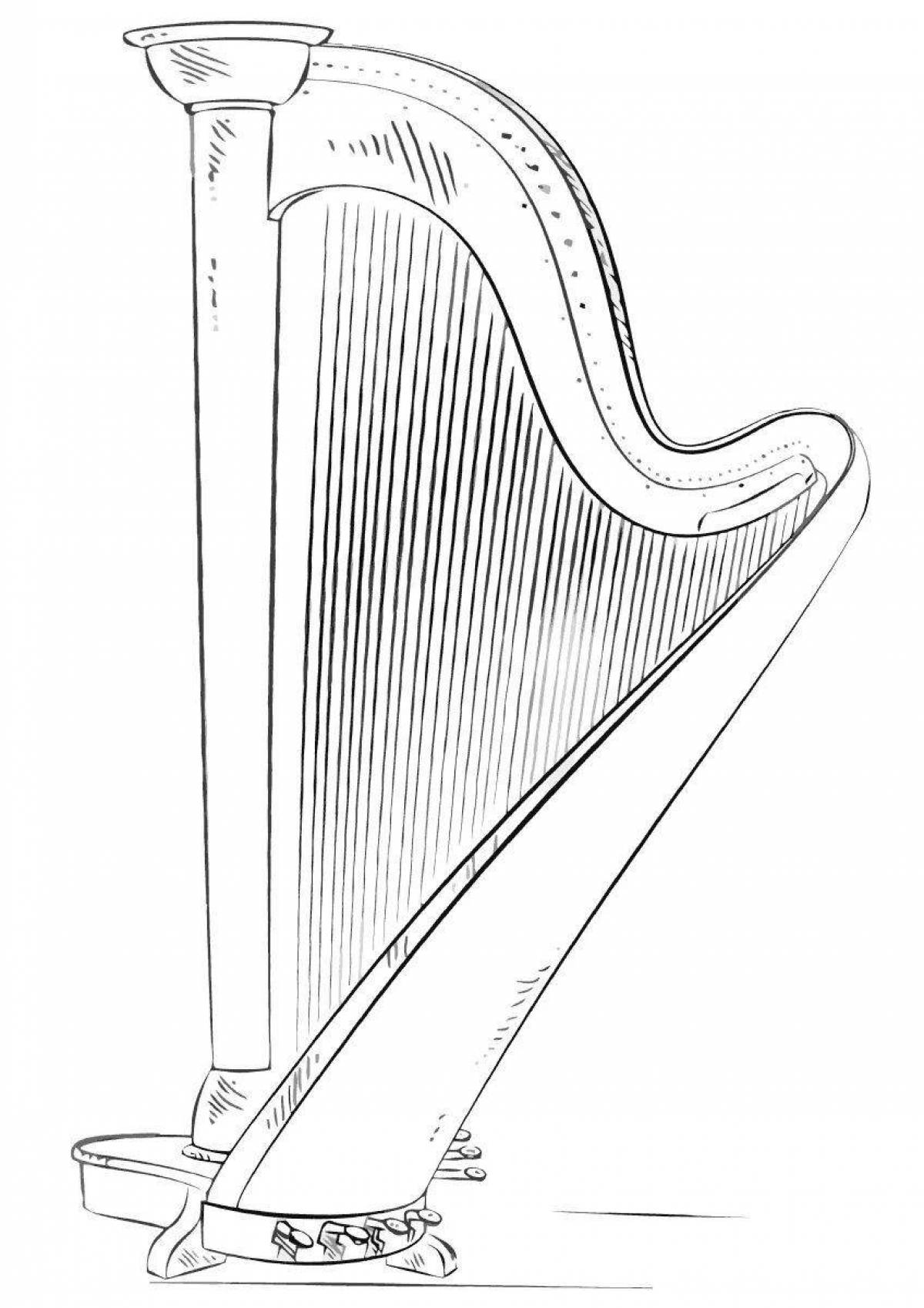 Exquisite harp coloring page