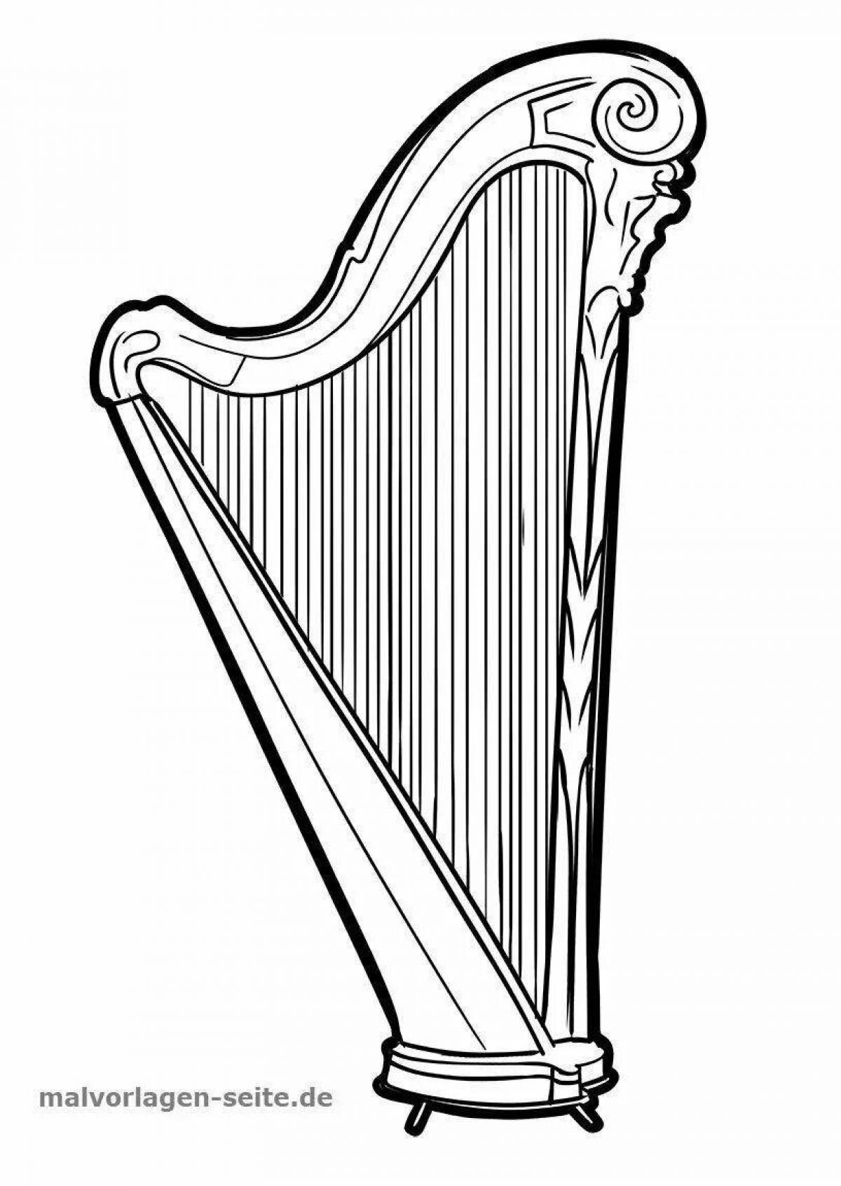 Playful harp coloring page