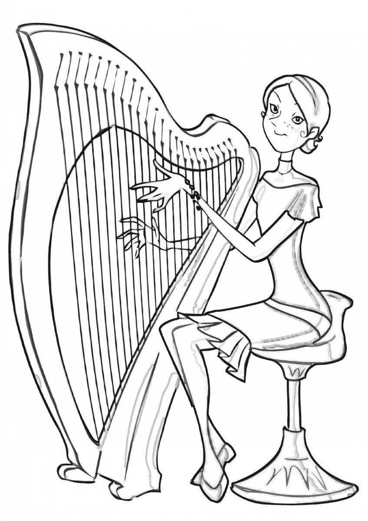Awesome harp coloring page