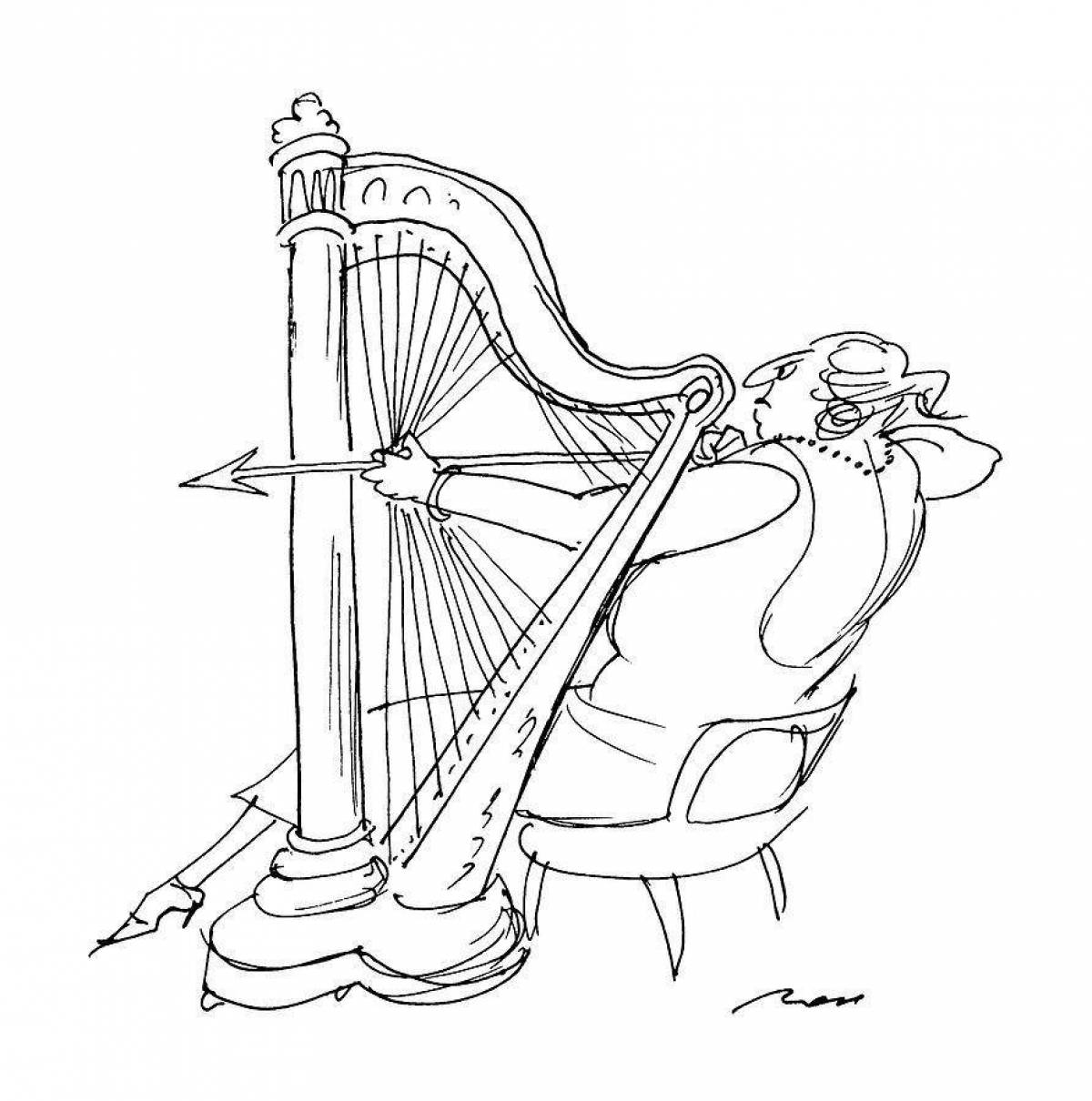 Coloring page festive harp