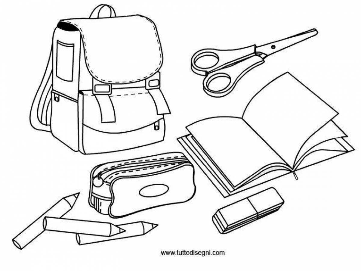 Colour-filled school supplies coloring page