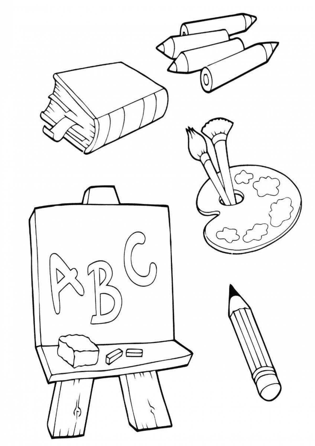 Coloring page joyful school accessories