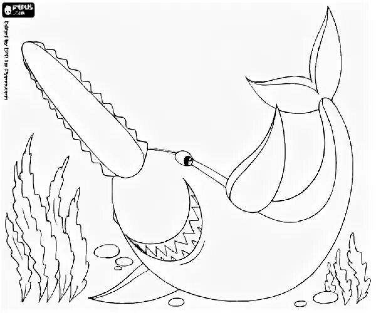 Яркая страница раскраски рыбы-пилы