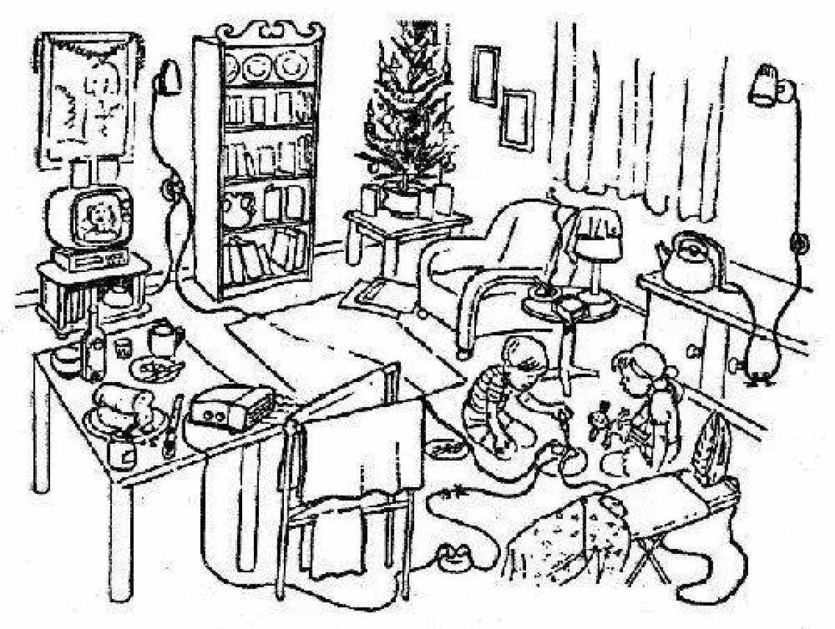 Coloring page humorous domestic dangers