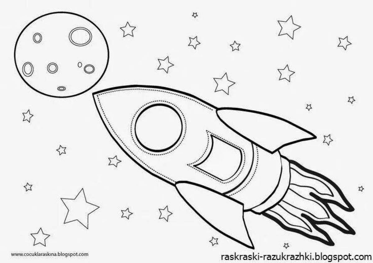 Очаровательная ракета-раскраска для детей 3-4 лет