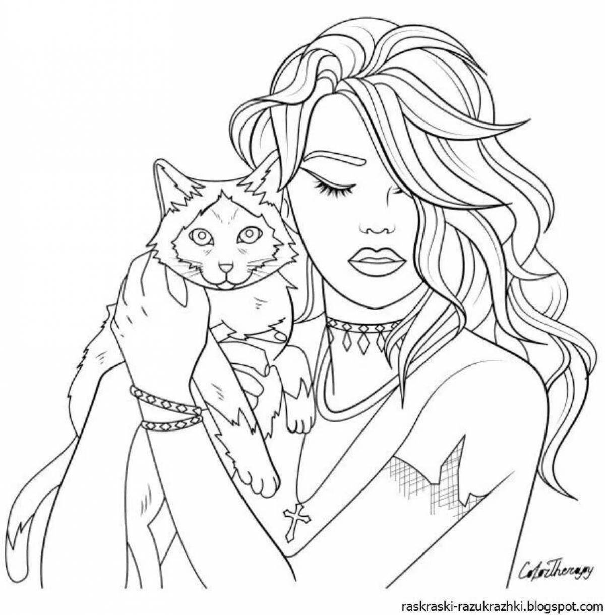 Анимированная раскраска девочка-кошка