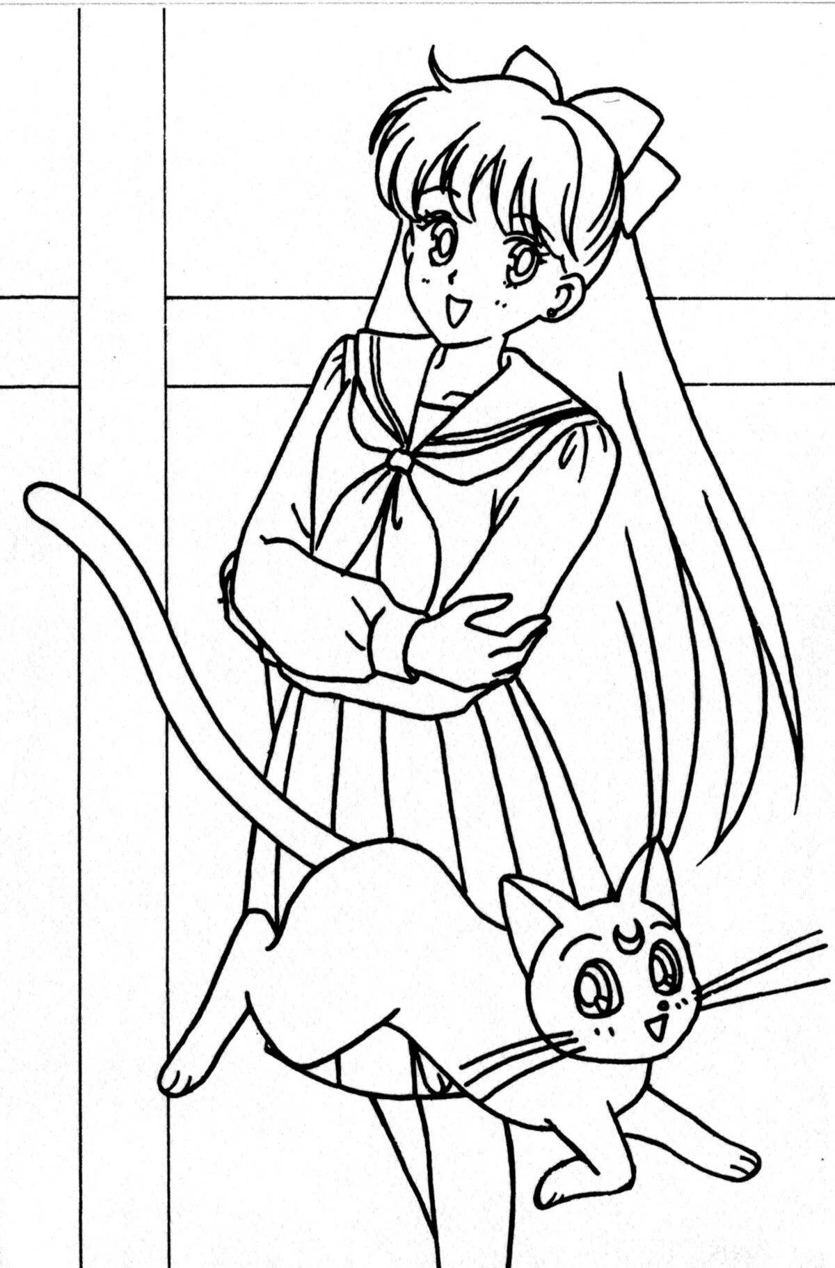 Stylish cat girl coloring book
