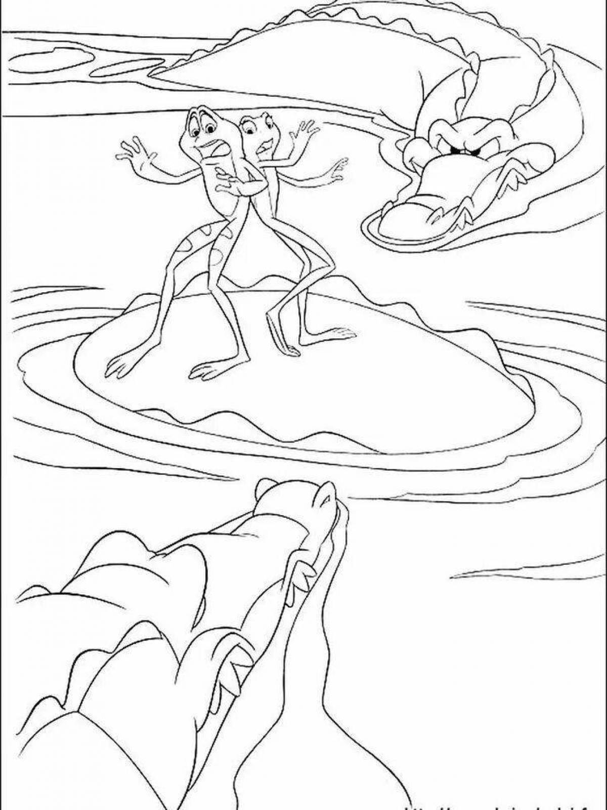 Анимированная страница раскраски принцессы-лягушки