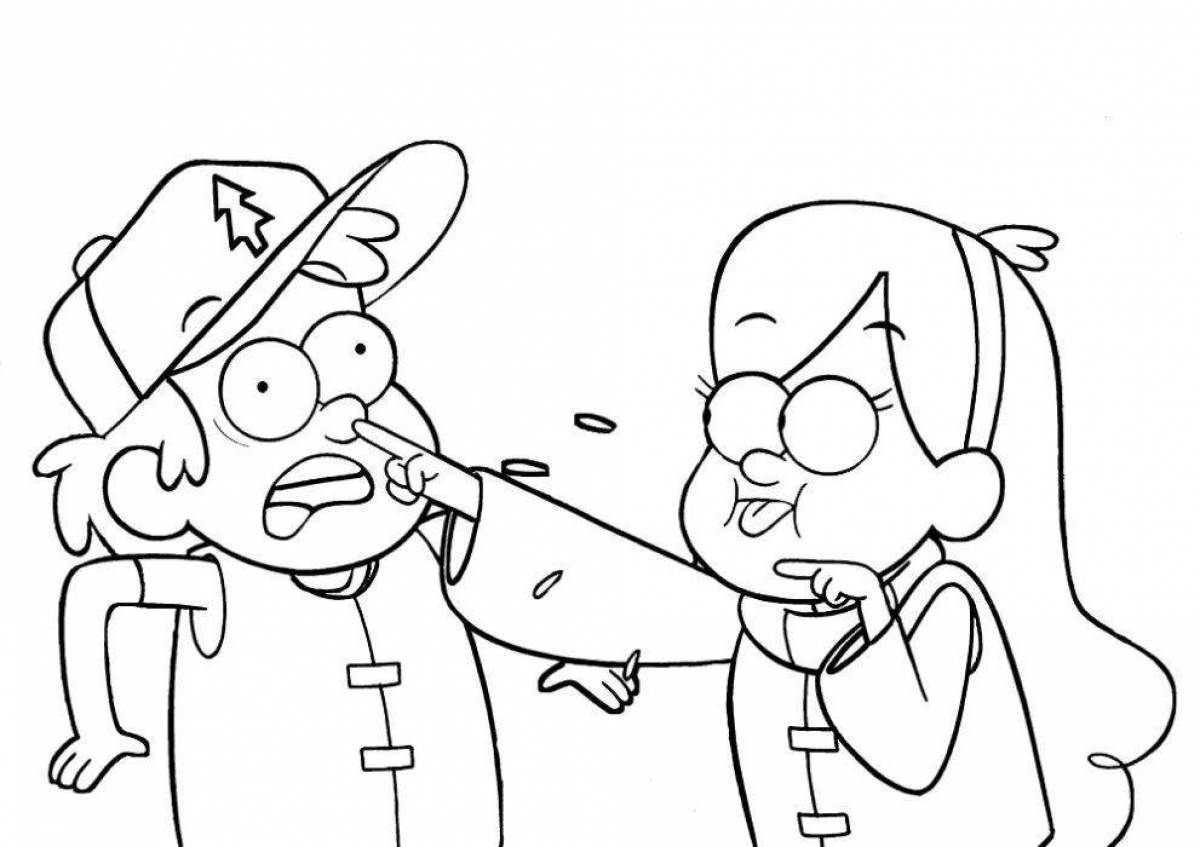 Glittering mabel and dipper coloring page