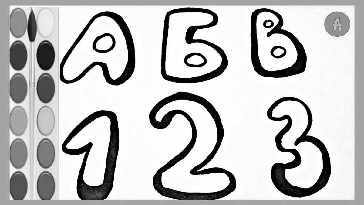 Colorful coloring pages with numbers and letters