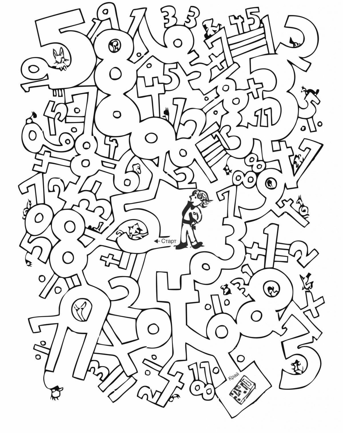 Attractive coloring pages with numbers and letters