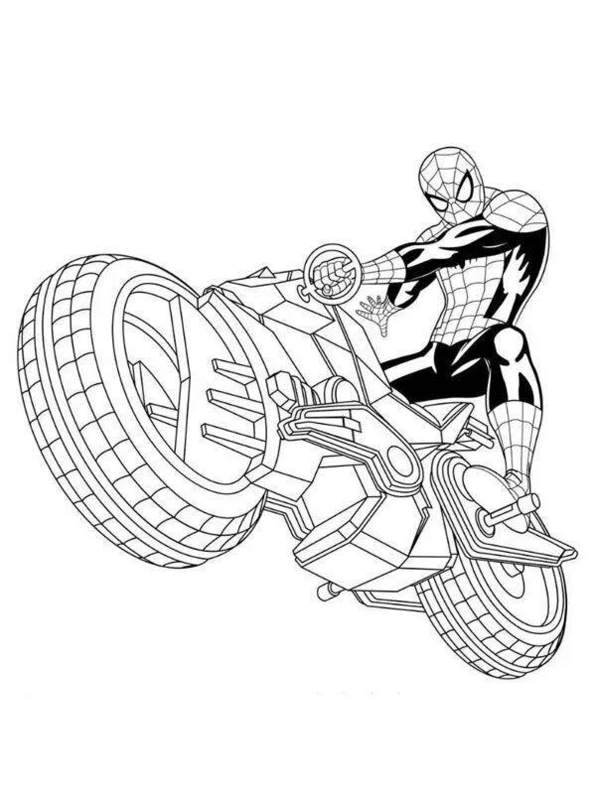 Colorful spiderman car coloring page