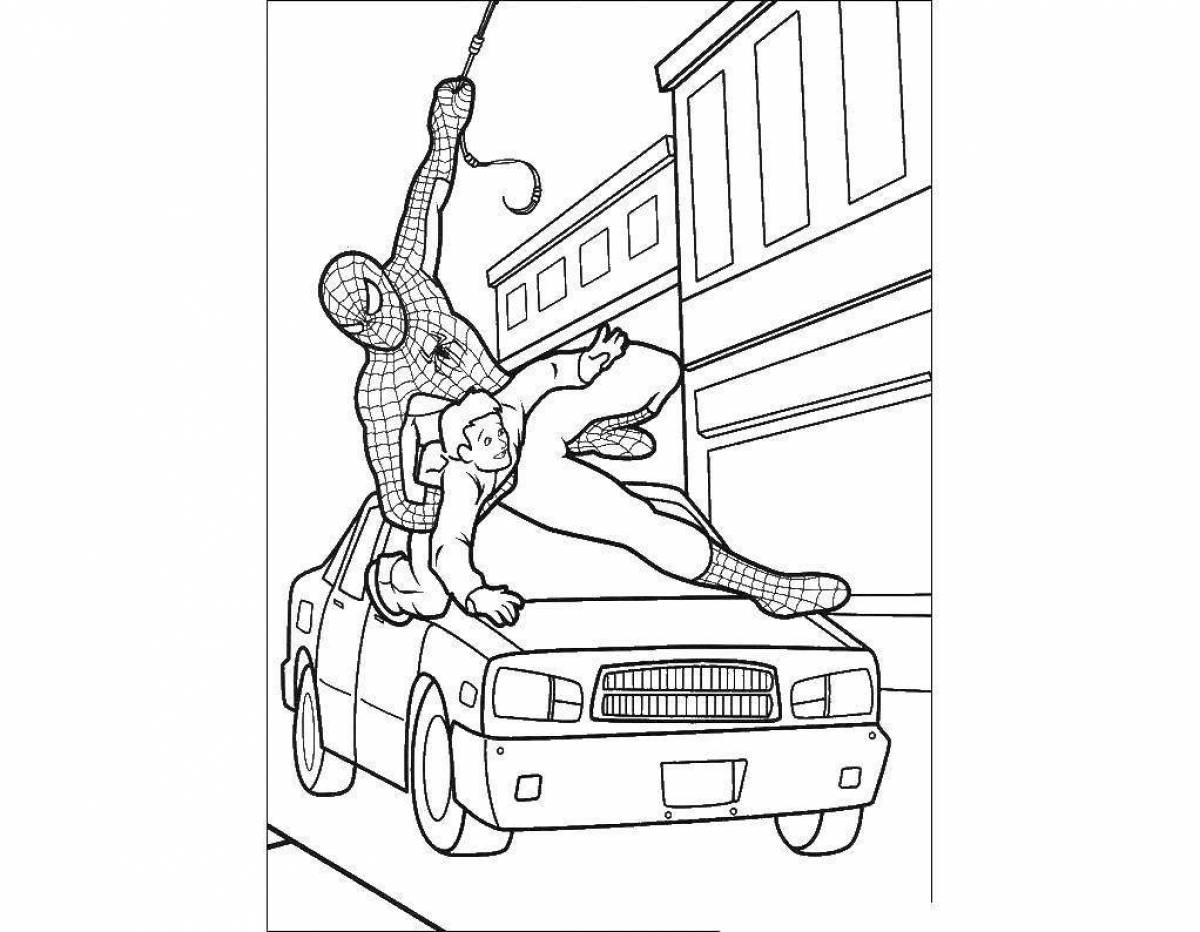 Spiderman's fantasy car coloring page