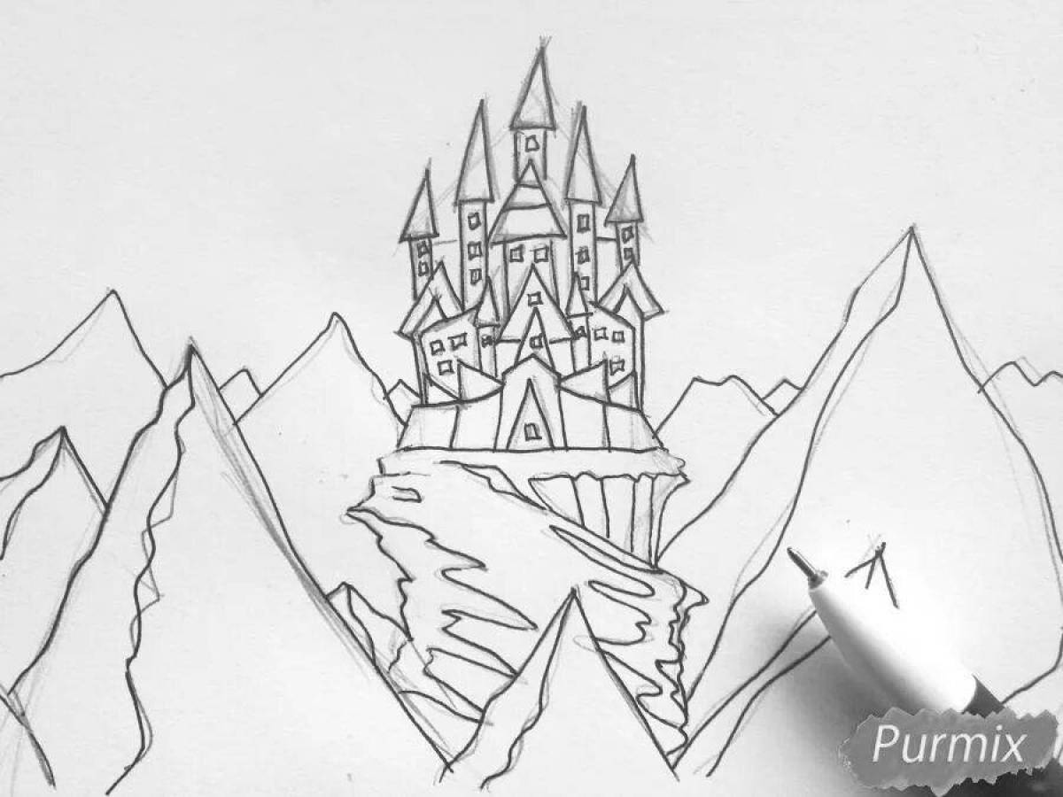 The snow queen's glowing castle coloring page