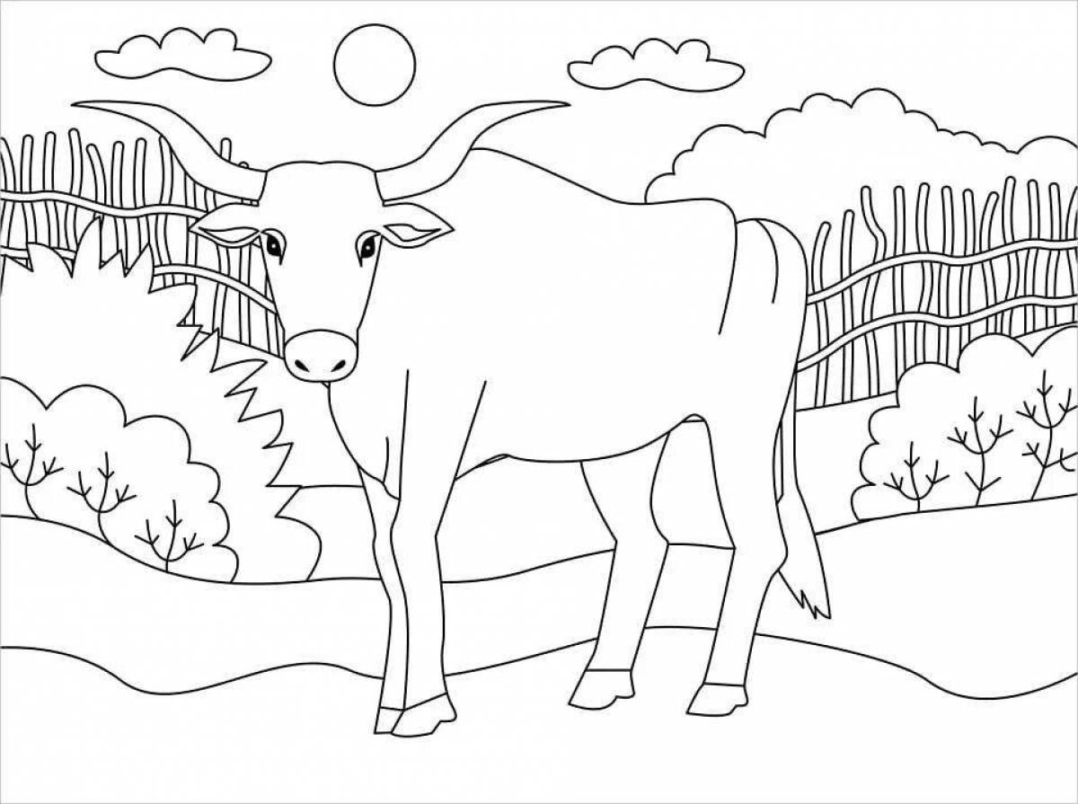 Раскраска веселый бык для детей