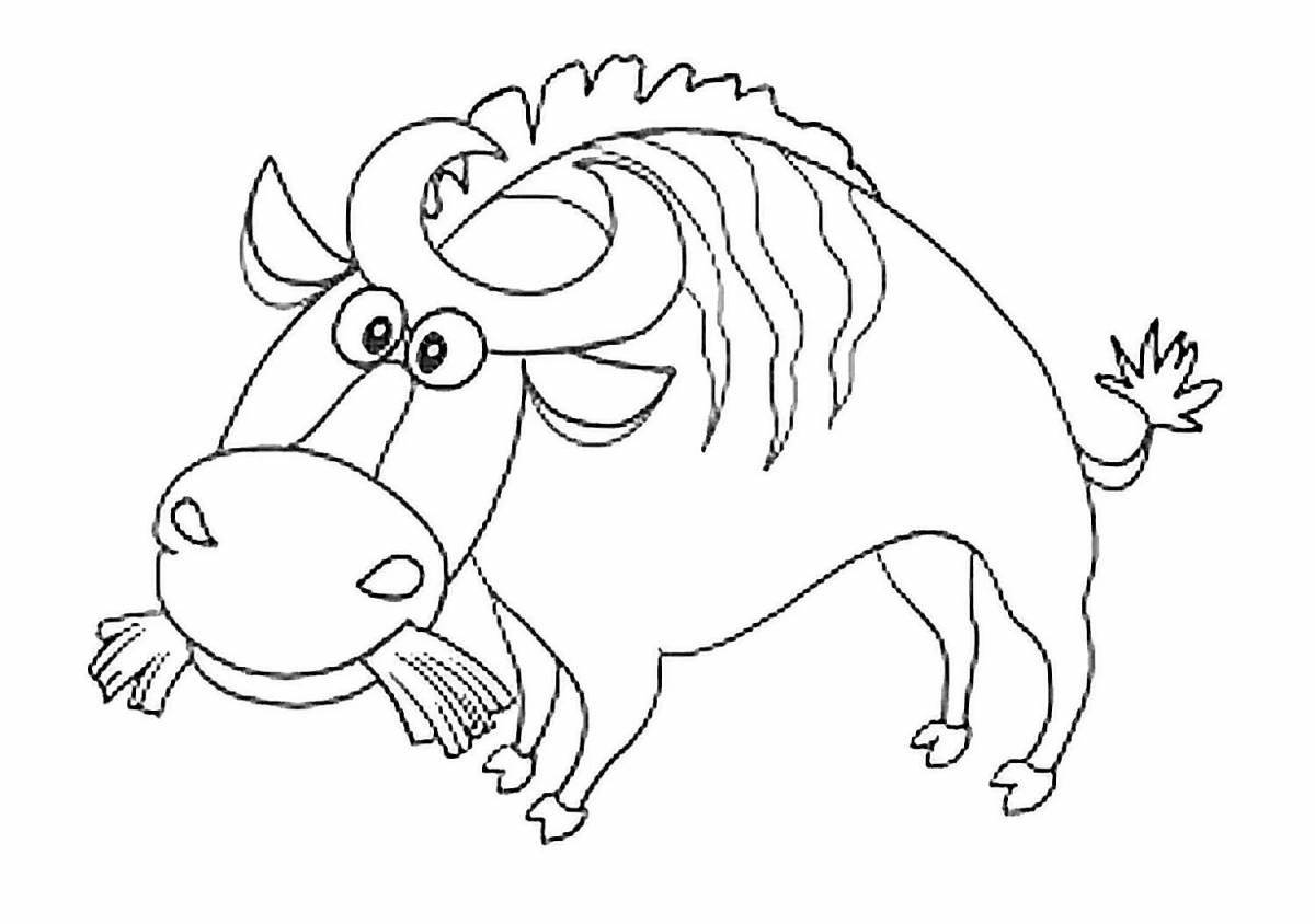 Coloring book playful bull for children